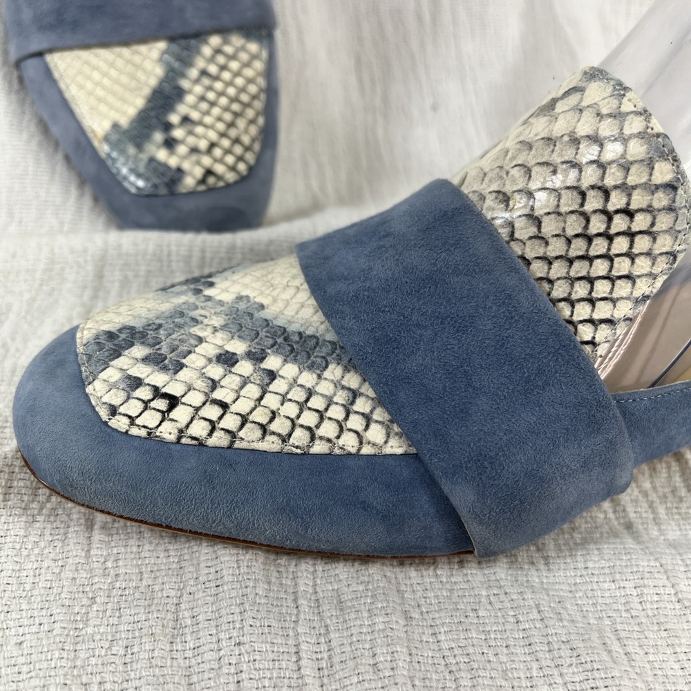Vero Cuoio Women's 6.5 (37) Blue Snakeskin Leather Mules Italian Slip On Slides - Picture 2 of 10